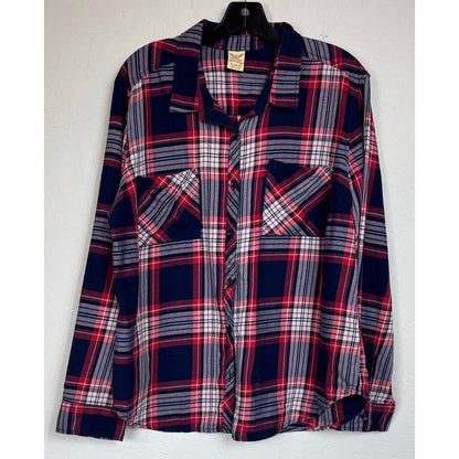 Faded Glory Blue & Red Long Sleeve Button Up Shirt Women's XL