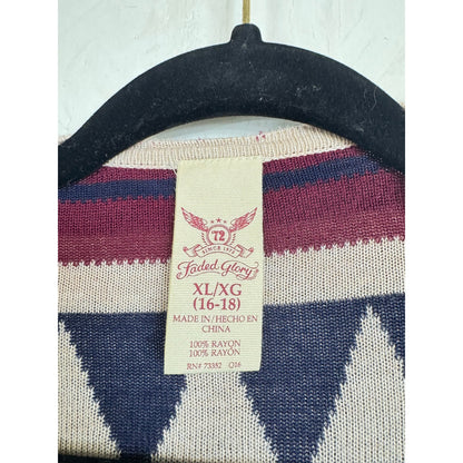 Faded Glory Blue, Red & Beige Long Sleeve Cardigan Women's XL