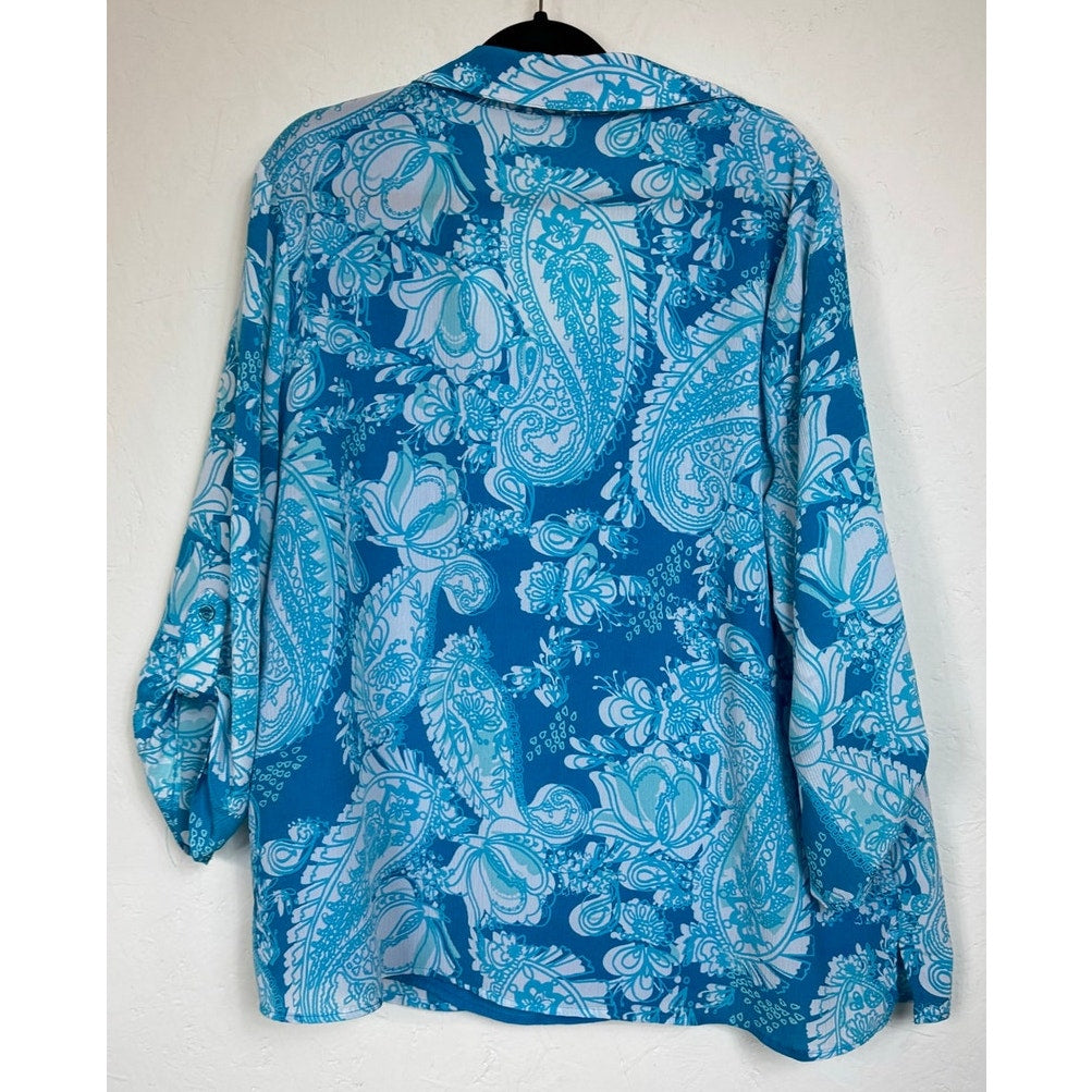 White Stag Blue 3/4 Sleeve Button Up Blouse Women's 3X