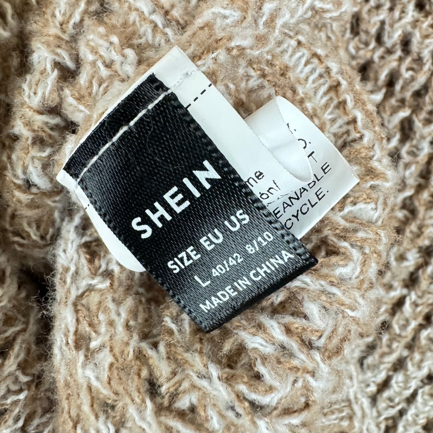 Shein Beige and Browm Long Sleeve Turtleneck Sweater Women's Size Large