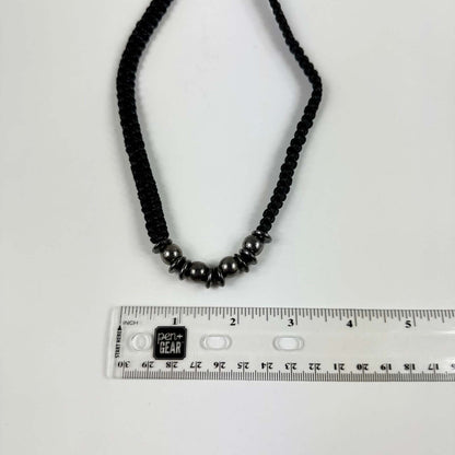 Fashion Jewelry Black Woven Cord with Metallic Beads Women's Necklace