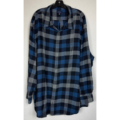 Croft & Barrow Blue & Gray Plaid Long Sleeve Button Up Shirt Men's 4XB