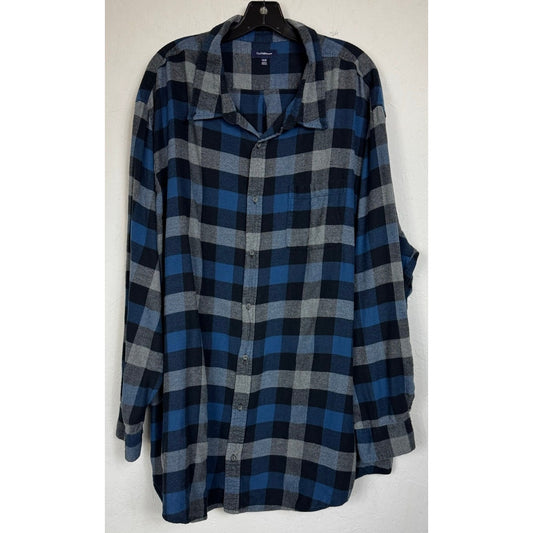 Croft & Barrow Blue & Gray Plaid Long Sleeve Button Up Shirt Men's 4XB