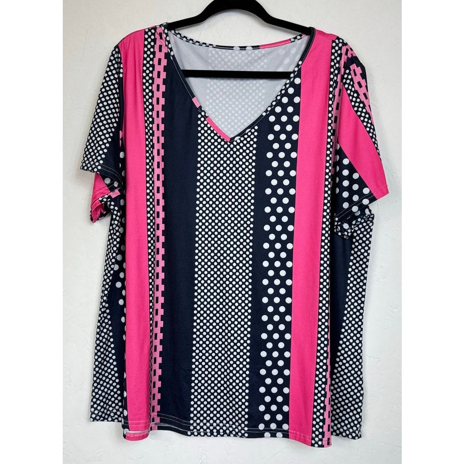 Black & Pink Short Sleeve Blouse Women's 3XL