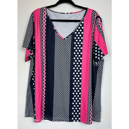 Black & Pink Short Sleeve Blouse Women's 3XL