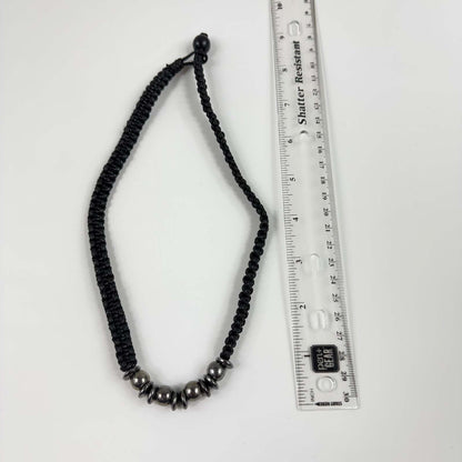 Fashion Jewelry Black Woven Cord with Metallic Beads Women's Necklace