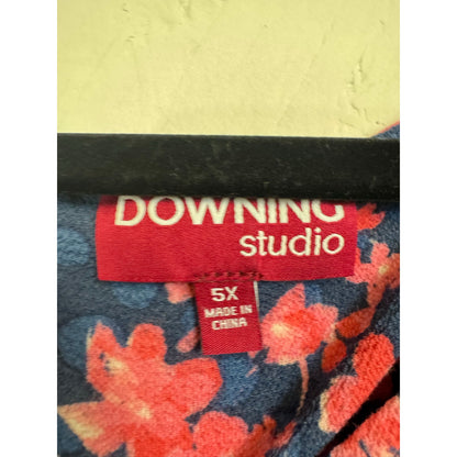 Downing Studio Blue Floral Short Sleeve Blouse Women's 5X