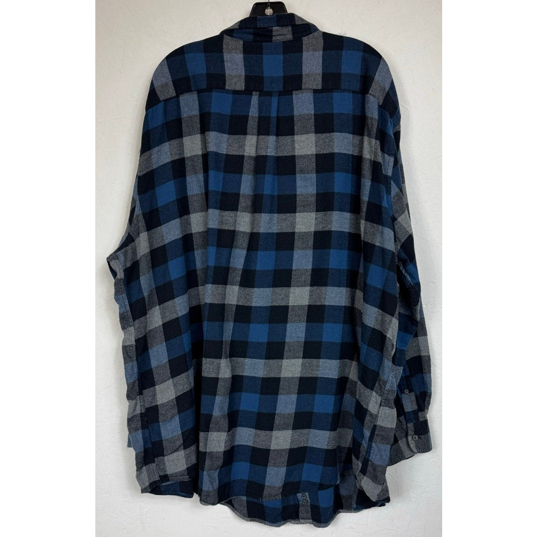 Croft & Barrow Blue & Gray Plaid Long Sleeve Button Up Shirt Men's 4XB