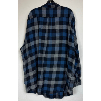 Croft & Barrow Blue & Gray Plaid Long Sleeve Button Up Shirt Men's 4XB