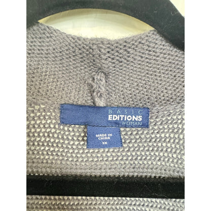 Basic Editions Gray Short Sleeve Cardigan Women's 3X