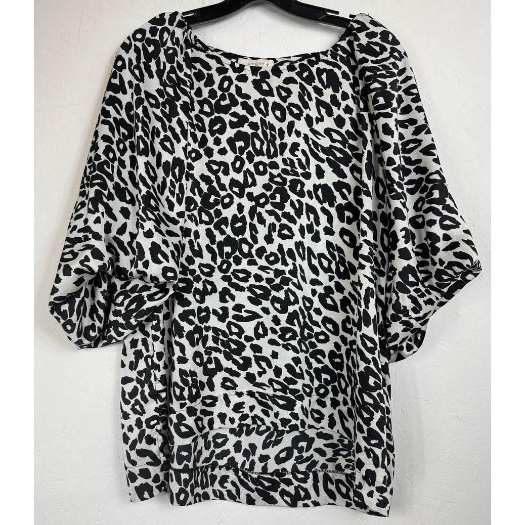 Umgee Black & White Short Sleeve Blouse Women's XL