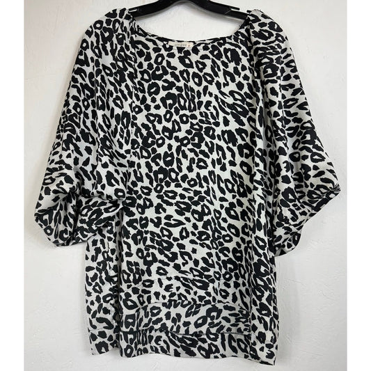 Umgee Black & White Short Sleeve Blouse Women's XL