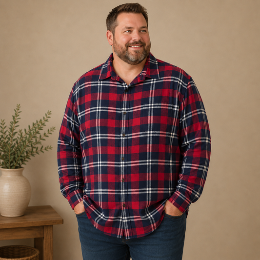 Croft & Barrow Blue & Red Plaid Long Sleeve Button Up Shirt Men's 4XL