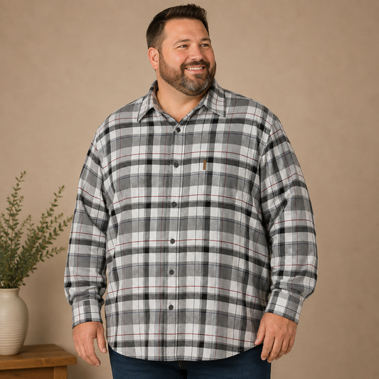 Izod Gray & Black Plaid Long Sleeve Button Up Shirt Men's 4X