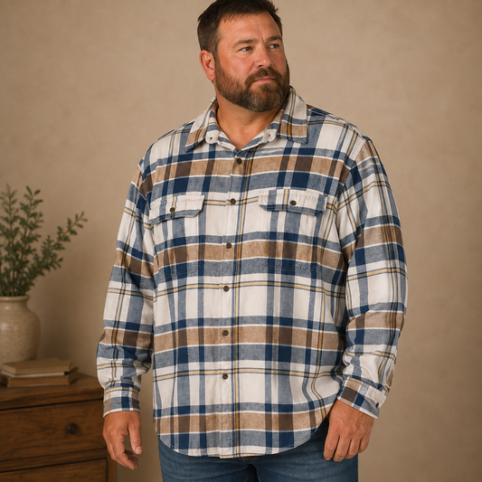 George White Plaid Long Sleeve Button Up Shirt Men's 3XL Tall