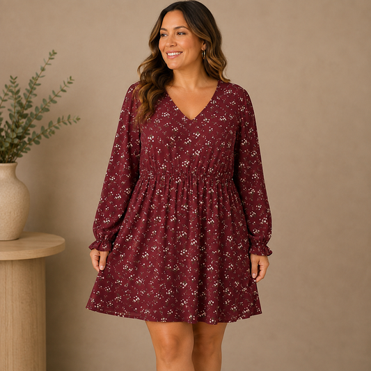 Shein Curve Red Long Sleeve Knee-length Dress Women's 2XL