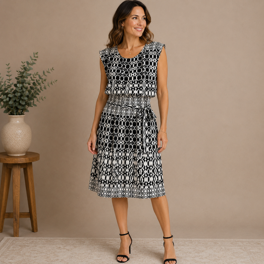 GNW Black & White Sleeveless Knee-length Dress Women's Large
