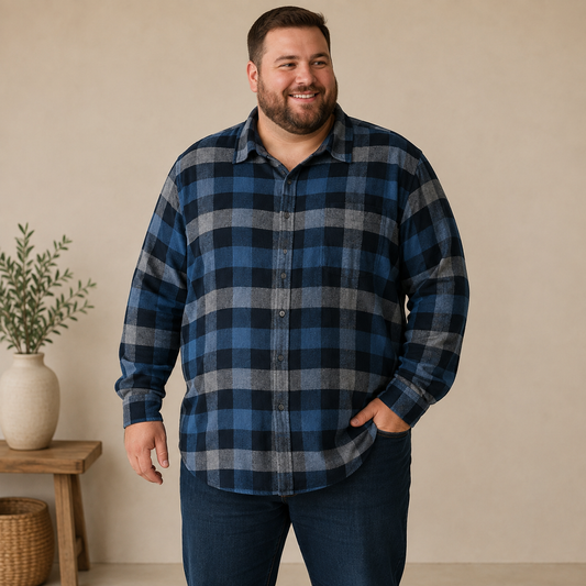Croft & Barrow Blue & Gray Plaid Long Sleeve Button Up Shirt Men's 4XB