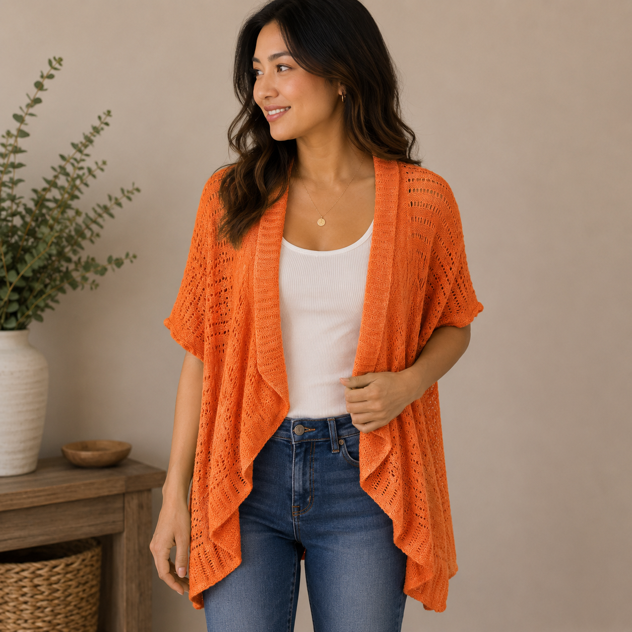 Cato Orange Short Sleeve Open Cardigan Women's 22/24W