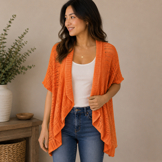 Cato Orange Short Sleeve Open Cardigan Women's 22/24W