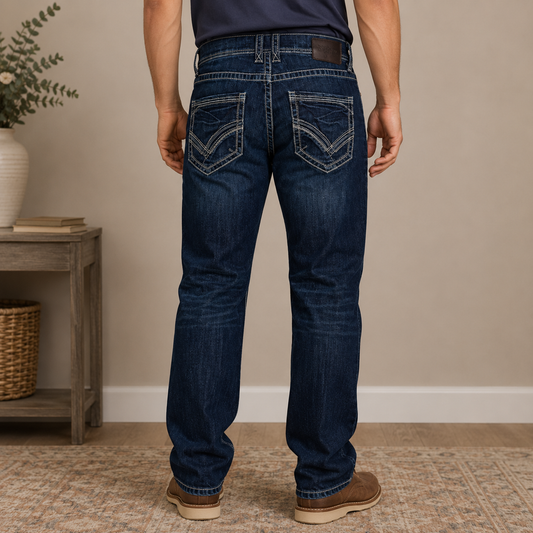 Buckle Black Blue Straight Leg Jeans Men's 34R