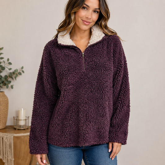 Peach Love Purple Fuzzy Long Sleeve Pull Over Women's Size Medium
