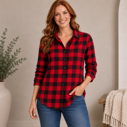 So Red Black Long Sleeve Button Up Shirt Women's Small