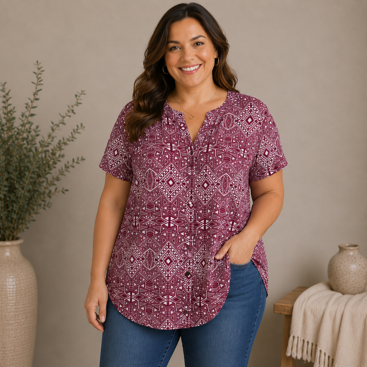 Faded Glory Purple Short Sleeve Button Up Blouse Women's 4X