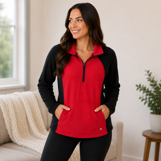 Xersion Red & Black Long Sleeve Fleece Pullover Women's Small