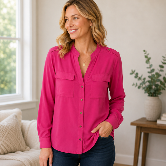 Fylo Pink Long Sleeve Button Up Shirt Women's Medium