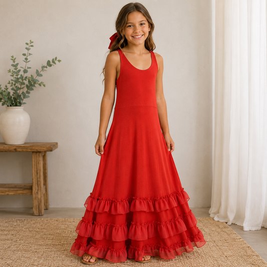 Flowersak Orange Halter Top Maxi Dress Girl's 8
