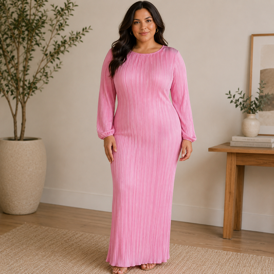 Shein Curve Pink Long Sleeve Maxi Dress Women's 2XL