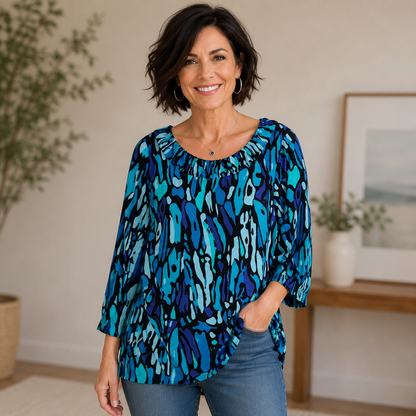 Style & Co. Blue 3/4 Sleeve Blouse Women's Large
