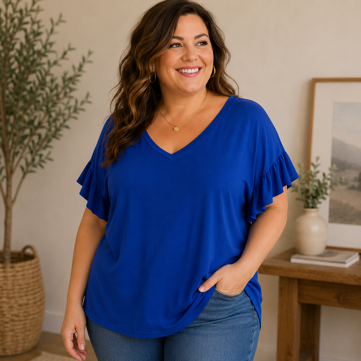 N/A Blue Short Sleeve Blouse Women's 1XL