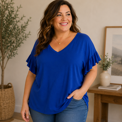 N/A Blue Short Sleeve Blouse Women's 1XL