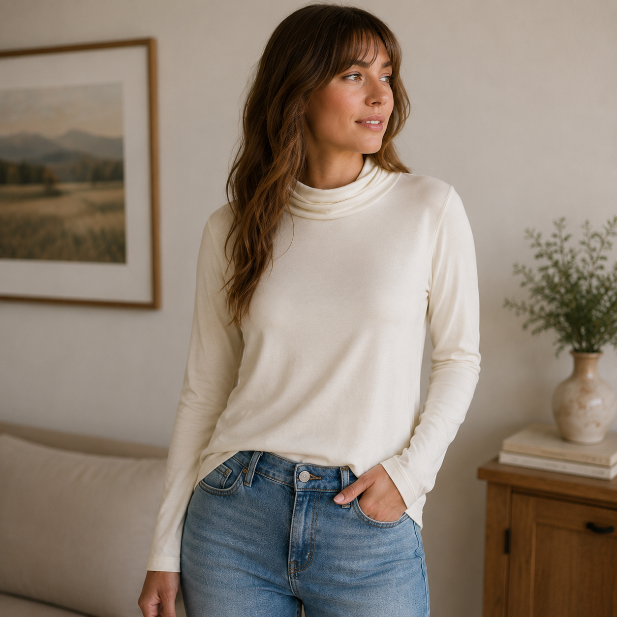Jillian Nicole White Long Sleeve Turtleneck Blouse Women's Large