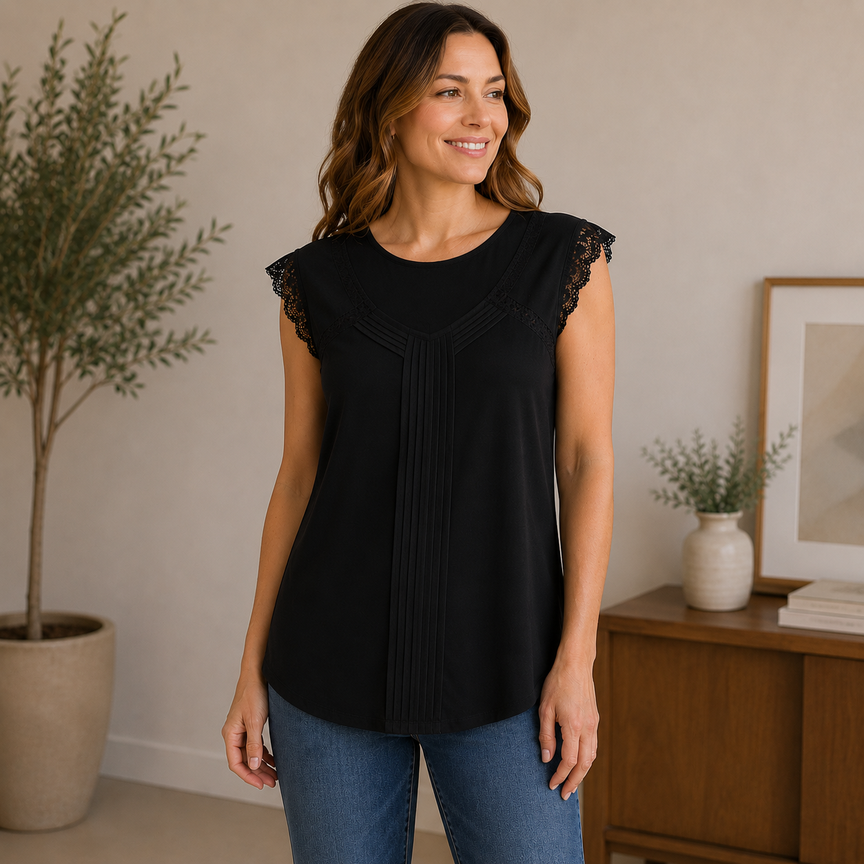 Elle Black Sleeveless Blouse Women's Large