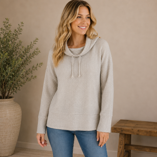 Time And Tru Beige Long Sleeve Cowl Shirt Women's Size Medium