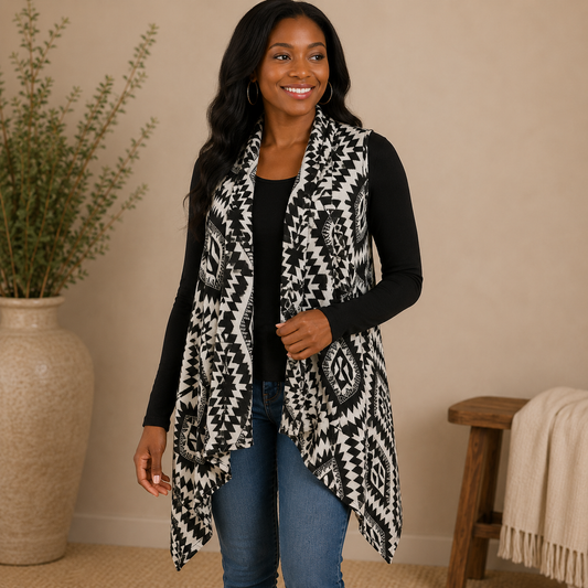 Dolled Up Black & White Sleeveless Cardigan Women's Medium