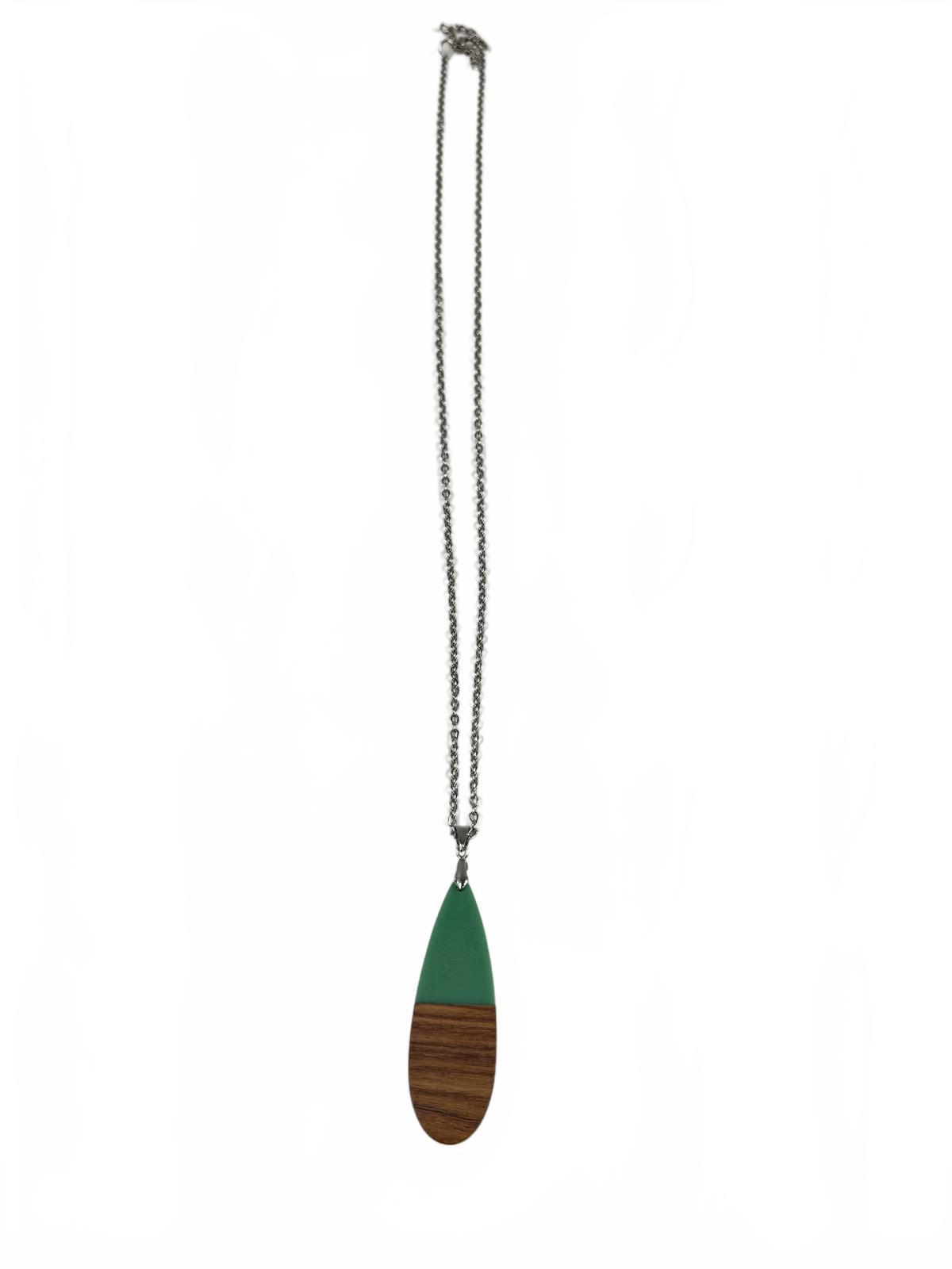 Fashion Jewelry Silver Toned Wooden & Turquoise Pendant Women's Necklace