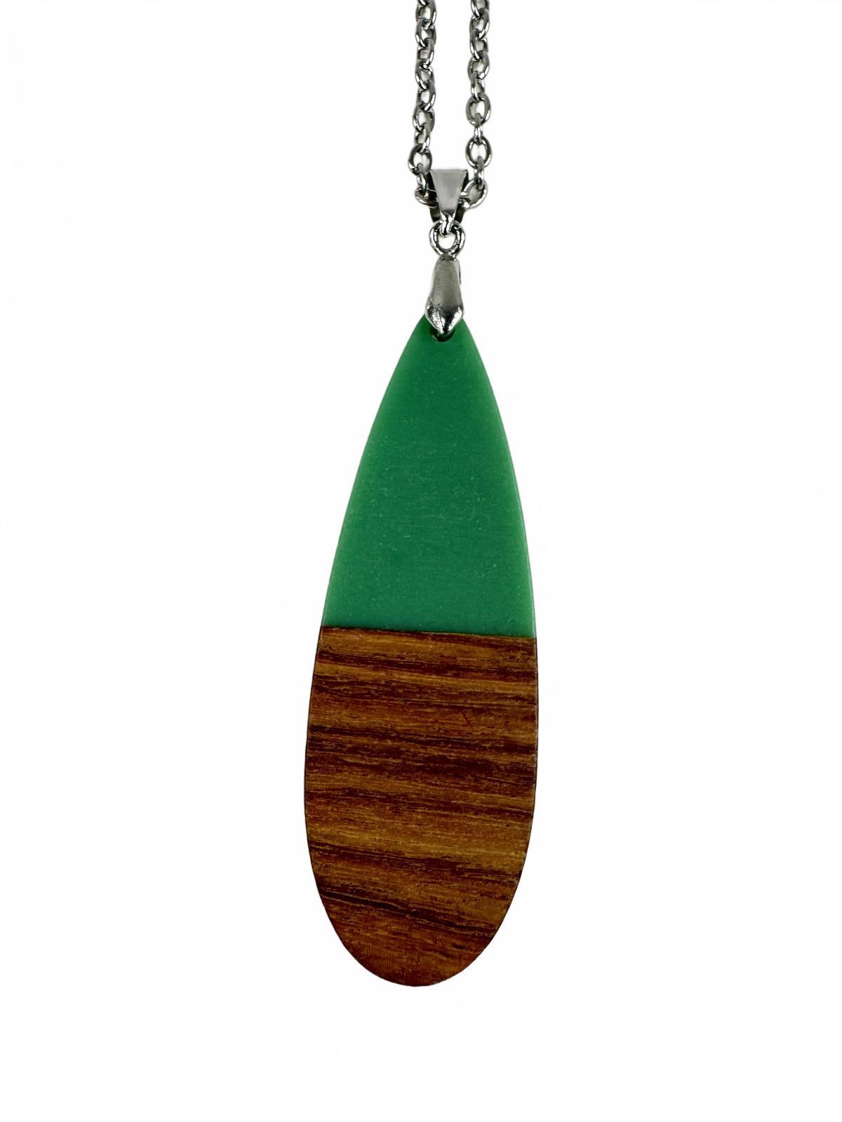 Fashion Jewelry Silver Toned Wooden & Turquoise Pendant Women's Necklace
