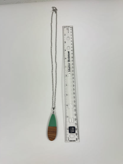 Fashion Jewelry Silver Toned Wooden & Turquoise Pendant Women's Necklace