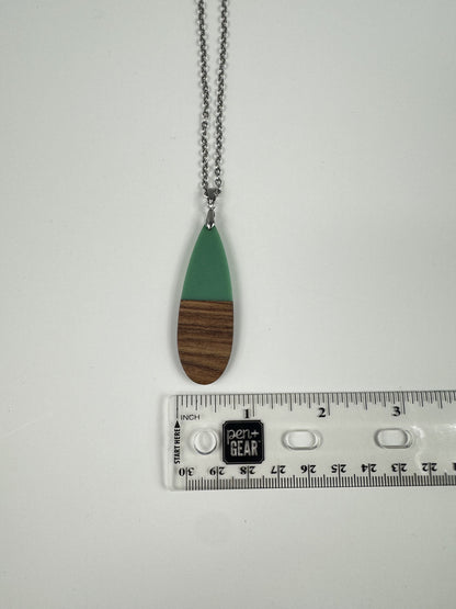 Fashion Jewelry Silver Toned Wooden & Turquoise Pendant Women's Necklace