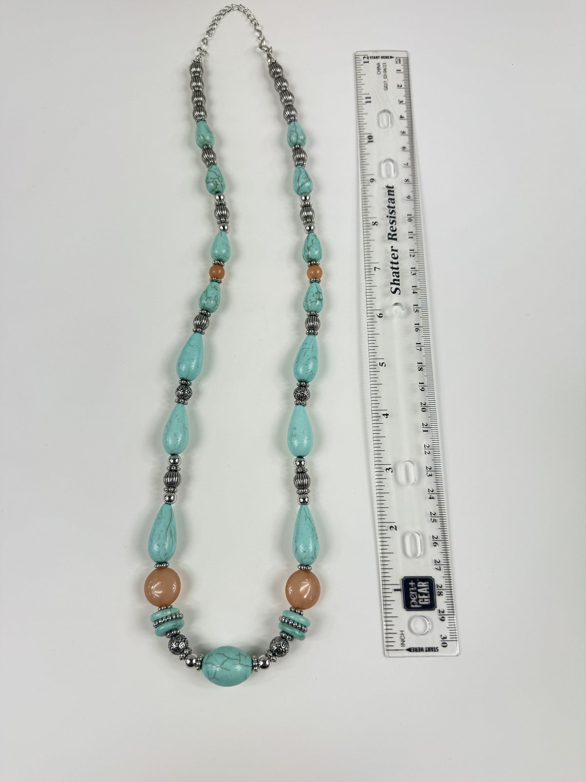 Fashion Jewelry Beaded Silver, Turquoise & Brown Toned Women's Necklace