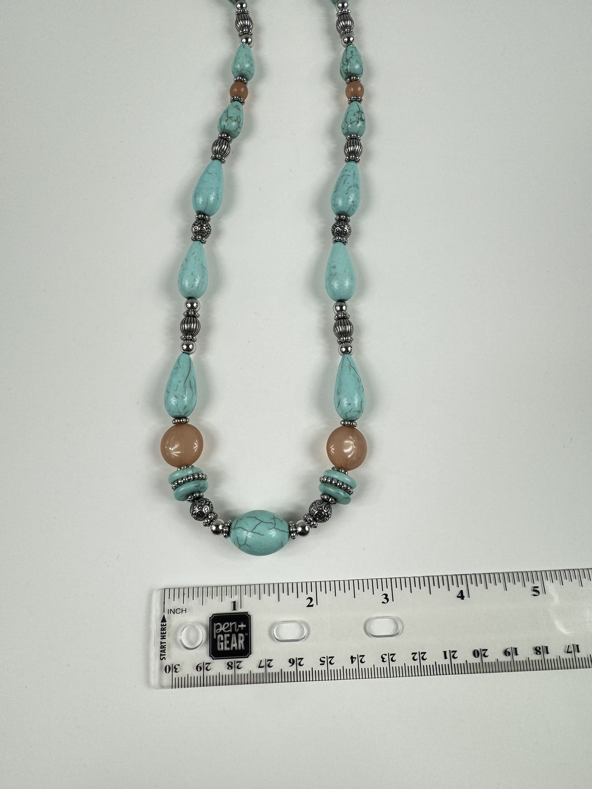 Fashion Jewelry Beaded Silver, Turquoise & Brown Toned Women's Necklace