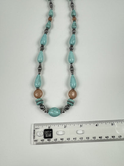 Fashion Jewelry Beaded Silver, Turquoise & Brown Toned Women's Necklace