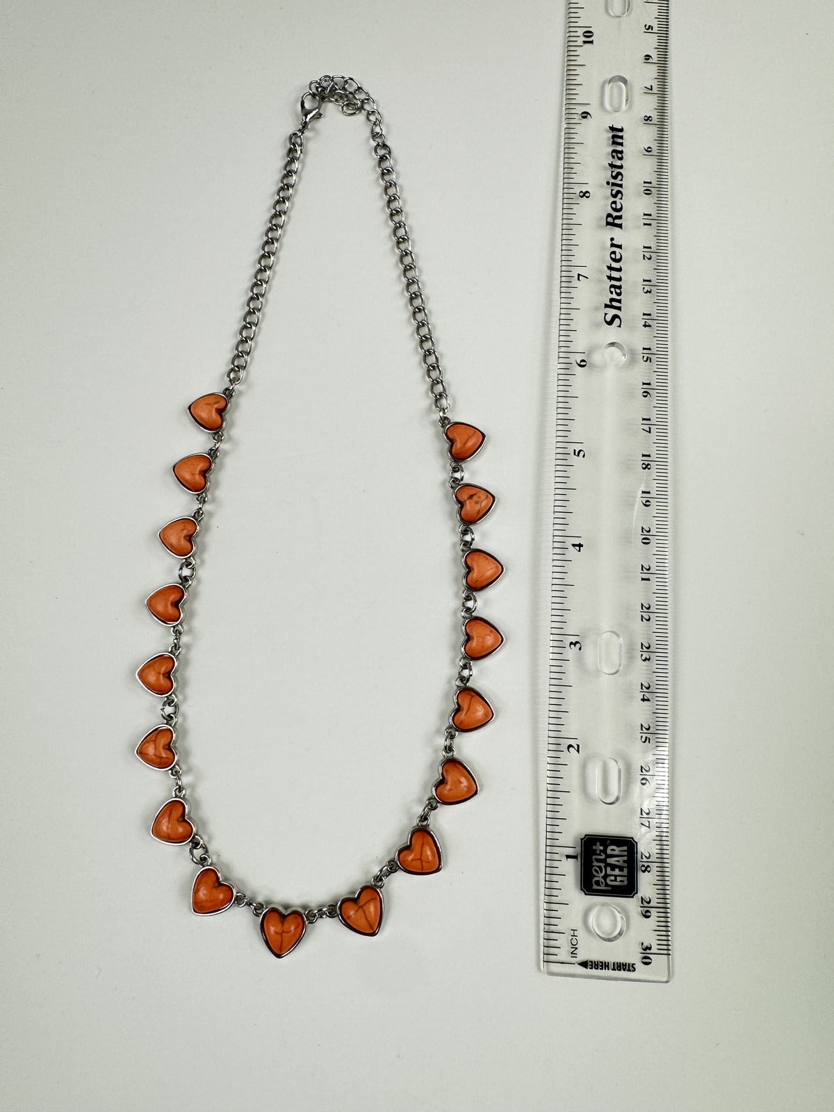 Fashion Jewelry Silver Toned Chain with Orange Heart Stones Women's Necklace