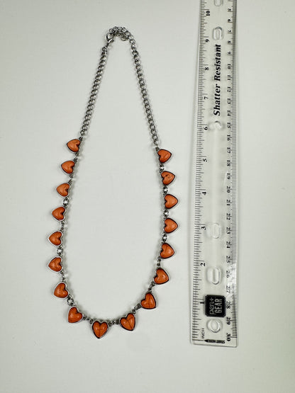 Fashion Jewelry Silver Toned Chain with Orange Heart Stones Women's Necklace