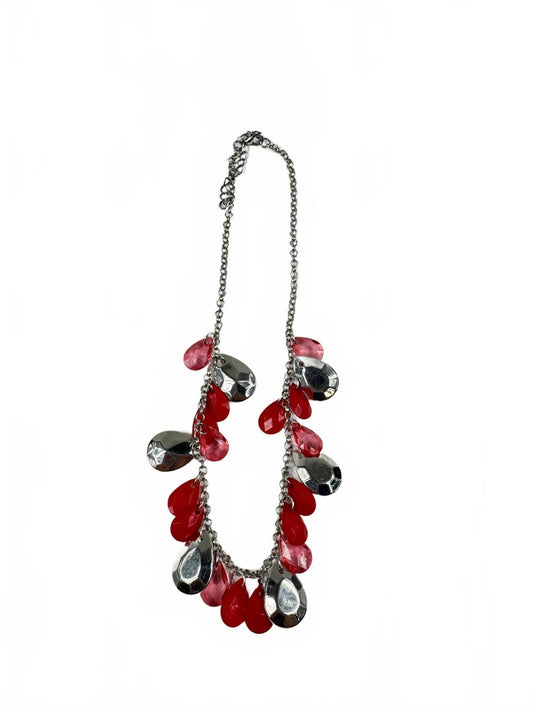 Fashion Jewelry Silver & Red Toned Collar Fringe Women's Necklace
