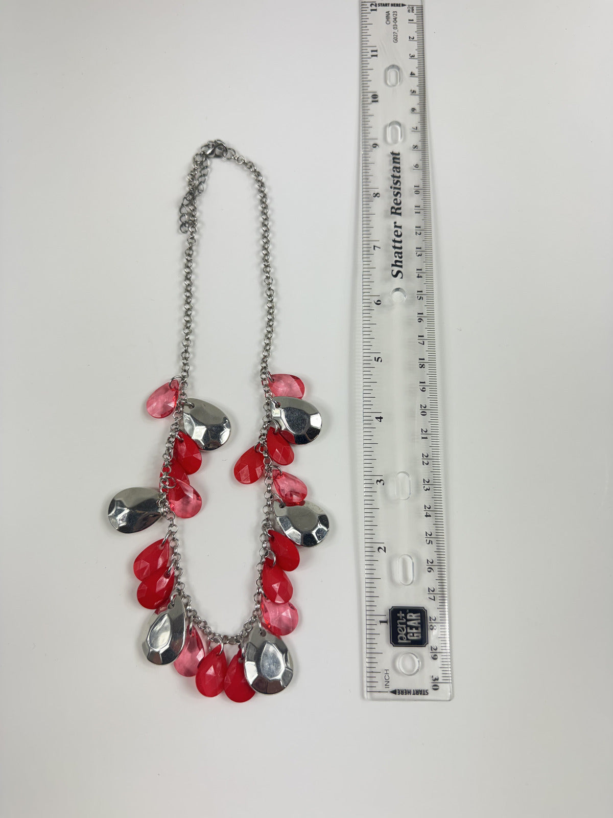 Fashion Jewelry Silver & Red Toned Collar Fringe Women's Necklace